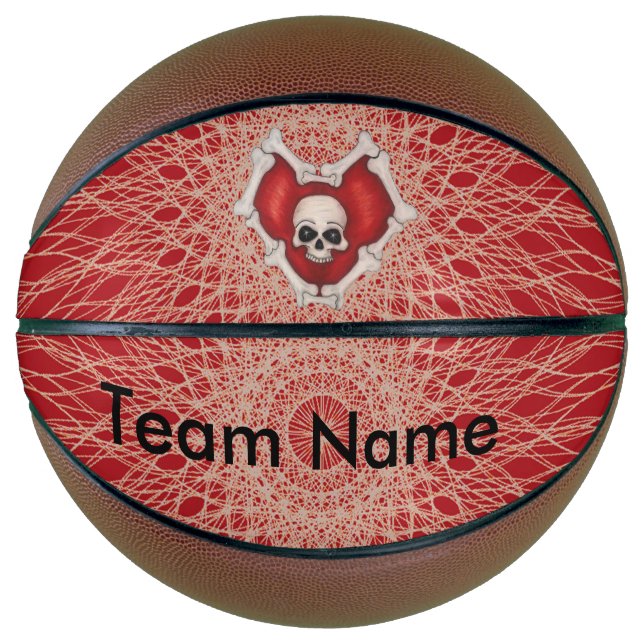 Gothic Red Heart of Bones With Skull On Spirals Basketball (Front)