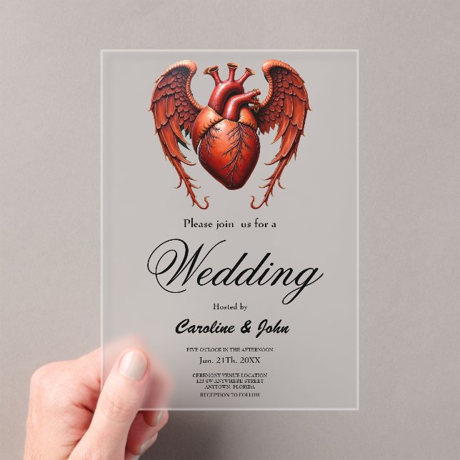 Gothic Red Heart with Roses – Dark Romantic  Acrylic Invitations (Insitu (Handheld))