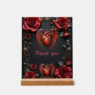 Gothic Red Heart with Roses – Dark Romantic Acrylic Sign