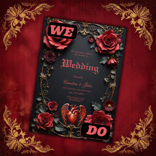 Gothic Red Heart with Roses – Dark Romantic  Invitation