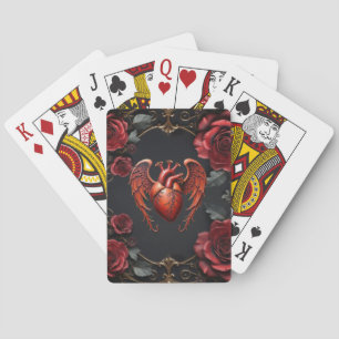 Gothic Red Heart with Roses – Dark Romantic Playing Cards