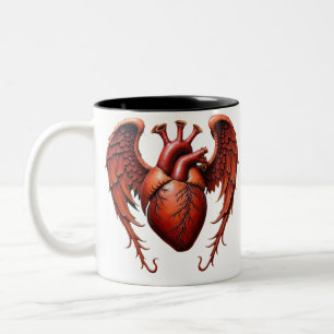 Gothic Red Heart with Roses – Dark Romantic Two-Tone Coffee Mug