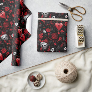 Gothic Red Hearts and Roses  Wrapping Paper