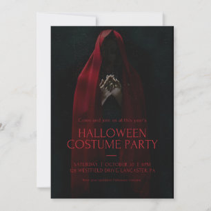 Gothic Red Hood Halloween Costume Spooky Witch Invitation