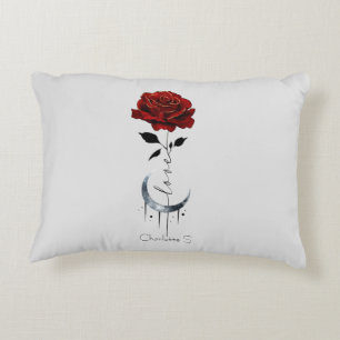 Gothic Red Rose and Crescent Moon with Love Accent Pillow