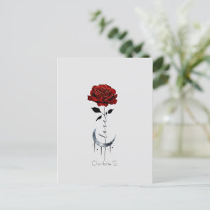 Gothic Red Rose and Crescent Moon with Love Postcard