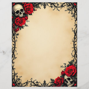 Gothic Red Rose and Skulls Letterhead