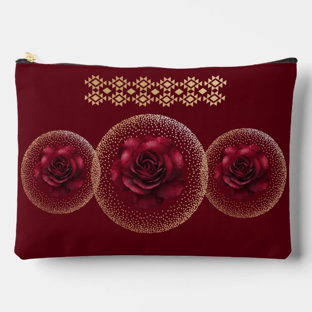 Gothic Red Rose & Gold Personalized  Accessory Pouch (Front)