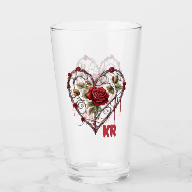 Gothic Red Rose Heart Vine Artwork Glass (Front)