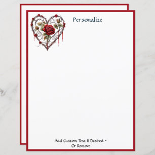 Gothic Red Rose Heart Vine Artwork Personalized