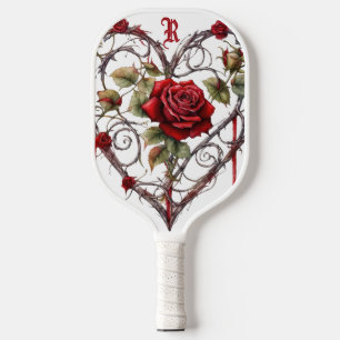 Gothic Red Rose Heart Vine Artwork Vintage Elegant Pickleball Paddle