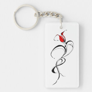 Gothic Red Rose Lady Surreal Tribal Tattoo Art Keychain