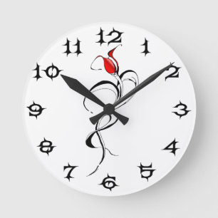 Gothic Red Rose Lady Surreal Tribal Tattoo Art Round Clock