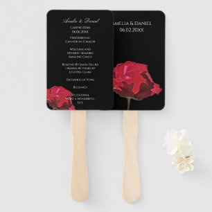 Gothic Red Rose on Black Wedding Program Hand Fan