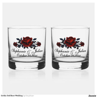 Gothic Red Rose Wedding Whiskey Glass