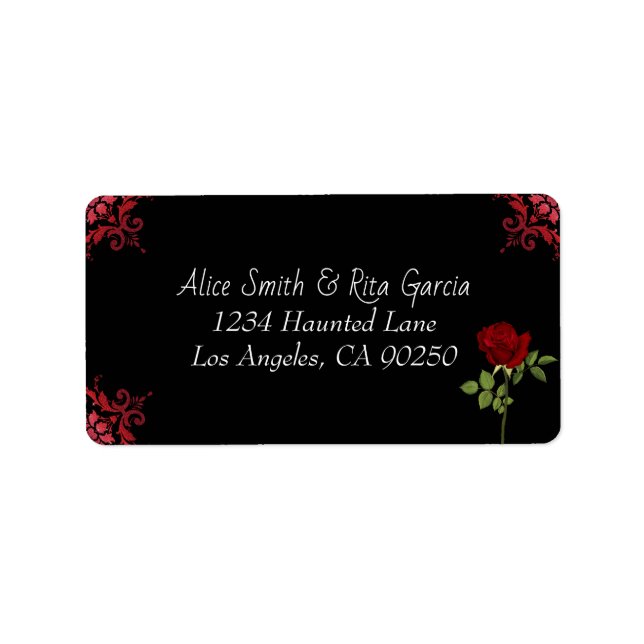 Gothic Red Roses and Black Wedding Address Label (Front)