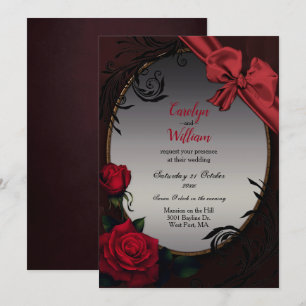 Gothic Red Roses and Bow Wedding  Invitation