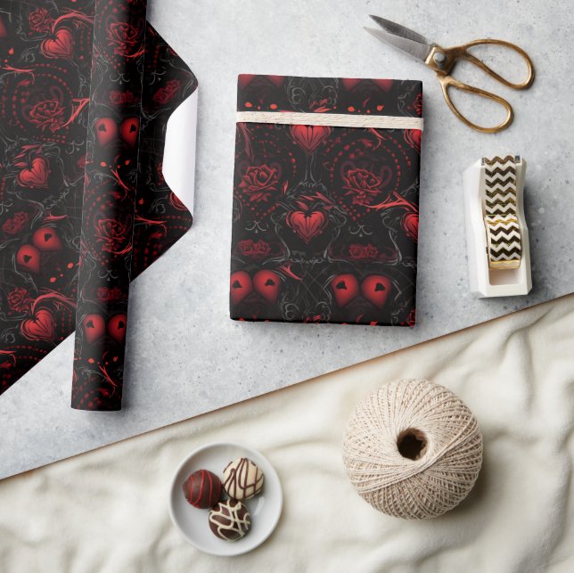 Gothic Red Roses and Red Hearts Wrapping Paper (Crafts)