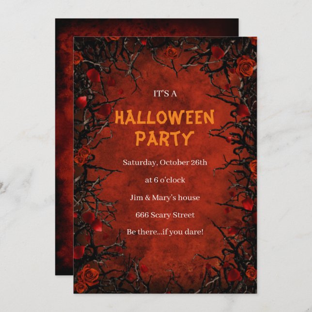 Gothic Red Roses Black Vines Halloween Party Invitation (Front/Back)