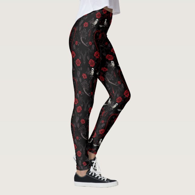 Gothic Red Roses Chain Red Heart and White Crow Leggings (Right)