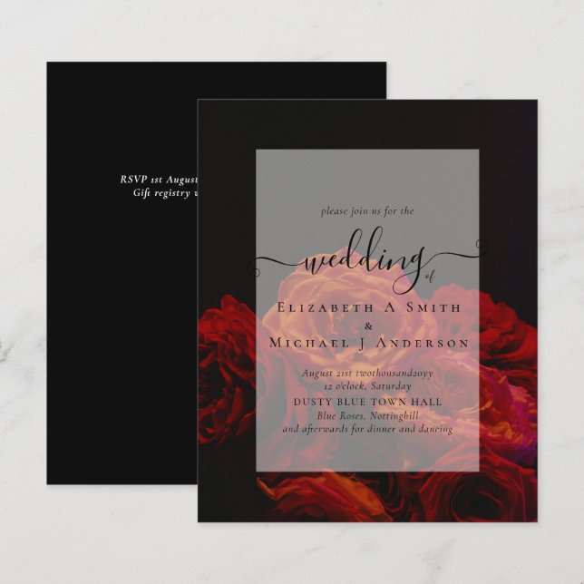 Gothic Red Roses Goth Wedding Invite (Front/Back)
