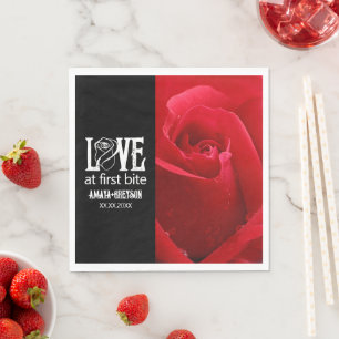 Gothic Red Roses Love at First Bite Wedding Napkin
