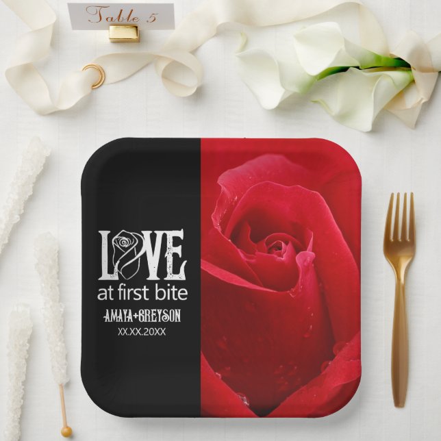 Gothic Red Roses Love at First Bite Wedding Paper Plate (Wedding)
