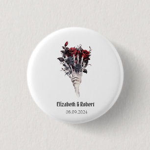 Gothic Red Roses Skeleton Wedding 1 Inch Round Button