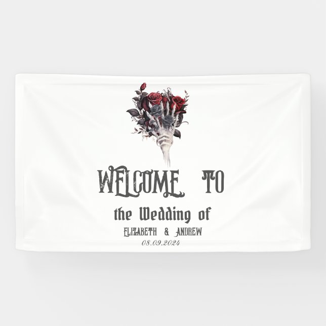 Gothic Red Roses Skeleton Wedding  Banner (Horizontal)