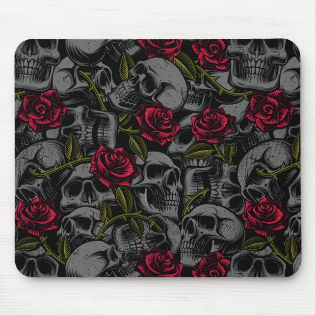 Gothic Red Roses & Skulls, Romantic Horror #1 Mouse Pad (Front)