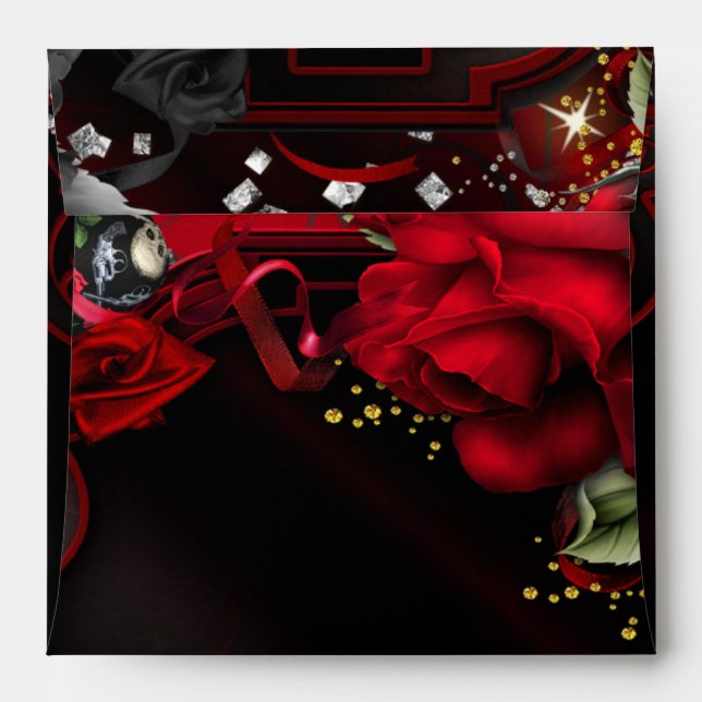 Gothic Red Roses & Skulls Square Invite Envelope (Back (Top Flap))