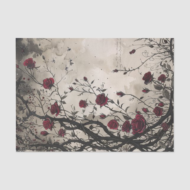 Gothic Red Roses & Thorns Tissue Paper (Front)