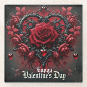 Gothic red roses Valentine's day Glass Coaster