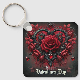 Gothic red roses Valentine's day Keychain