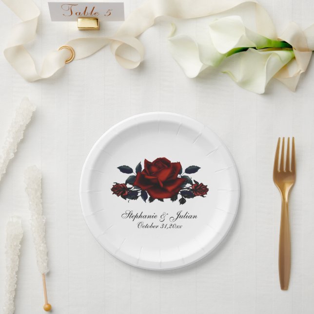 Gothic Red Roses Wedding Paper Plate (Wedding)