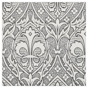 Gothic Revival Fleur de Lys - Black and White Fabric