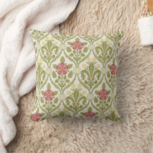 Gothic Revival Roses and Lilies Throw Pillow