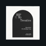 Gothic RIP 20s 30th Birthday Party Black and White Napkin<br><div class="desc">This is a 30th birthday gothic style, RIP 20s party design. This simple RIP 20s design, is in classic black and white with stylish typography and a headstone / gravestone shape. The template is set up for you to simply add your name birthday party details. Perfect for a cool and...</div>