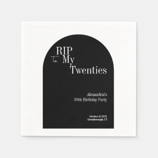 Gothic RIP 20s 30th Birthday Party Black and White Napkin