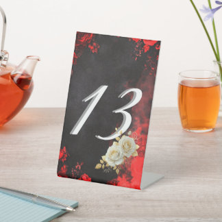 Gothic Romance Black & Red Rose Wedding Table Numb Pedestal Sign