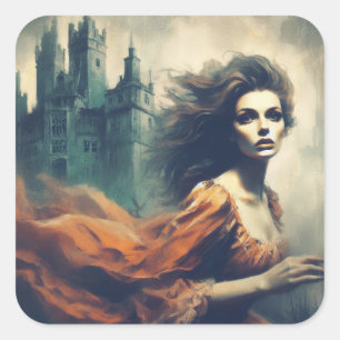 Gothic Romance Book Cover Spooky Castle Horror Square Sticker