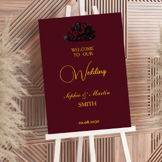 Gothic Romance Burgundy Roses Elegant Welcome Sign