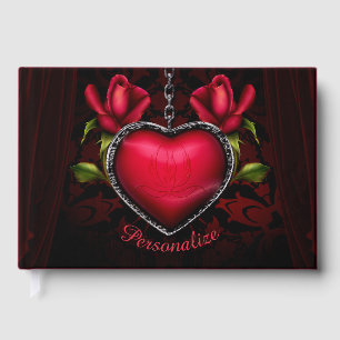 Gothic Romance Red Heart Chain & Roses Personalize Guest Book