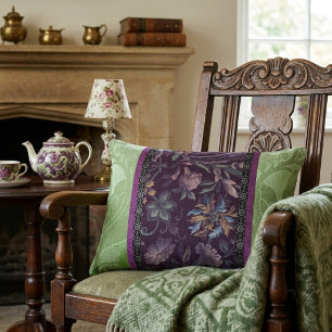 Gothic Romance: Victorian Elegance Green & Purple Accent Pillow