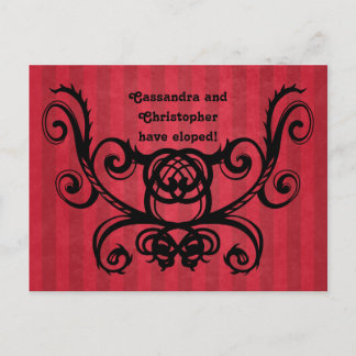 Gothic romance victorian red black we've eloped announcement postcard