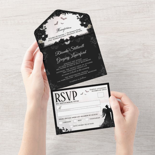 Gothic Romance Wedding - Menu RSVP  All In One Invitation (Tearaway)