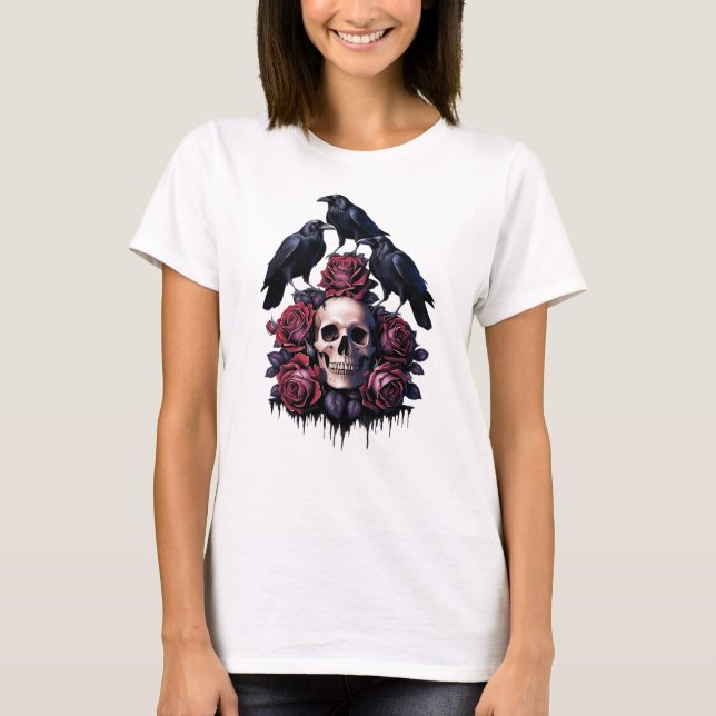 Gothic Romance: Where Skulls, Roses and Ravens Ent T-Shirt (Front)
