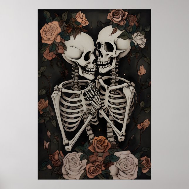 Gothic Romantic Skeleton Couple, Dark Poster, Art Poster (Front)