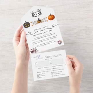 Gothic Romantic Skeleton Hand Halloween Wedding All In One Invitation