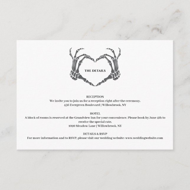 Gothic Romantic Skeleton Hand Halloween Wedding Enclosure Card (Front)